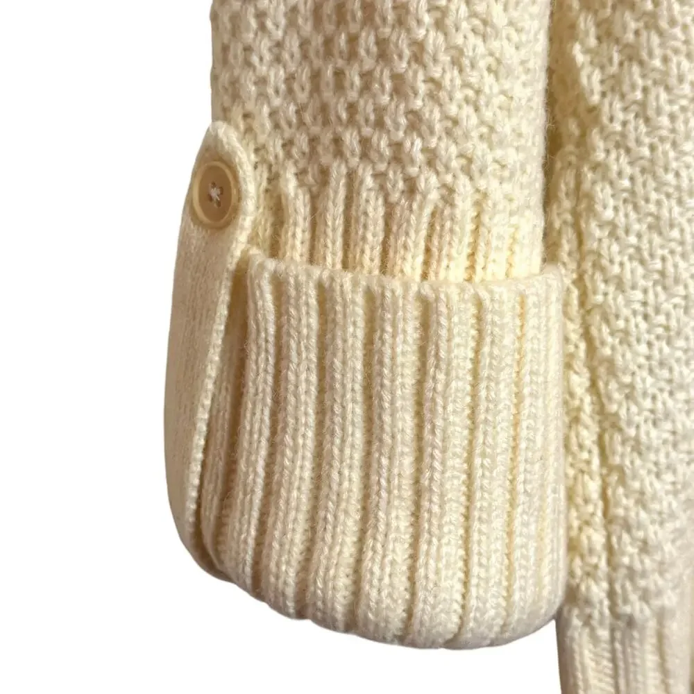 Talbots Wool Alpaca Cream Turtleneck Cuff Sleeve Cable Knit Pullover Sweater